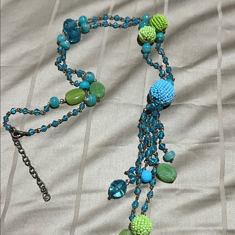 Lane Bryant 14 "Turquoise and Lime Beaded Necklace  plus 5" charm